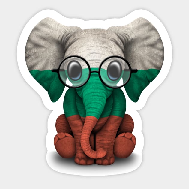 Baby Elephant with Glasses and Bulgarian Flag Sticker by jeffbartels